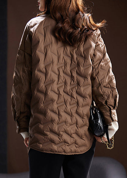 Coffee Peter Pan Collar Button Duck Down Coats Winter