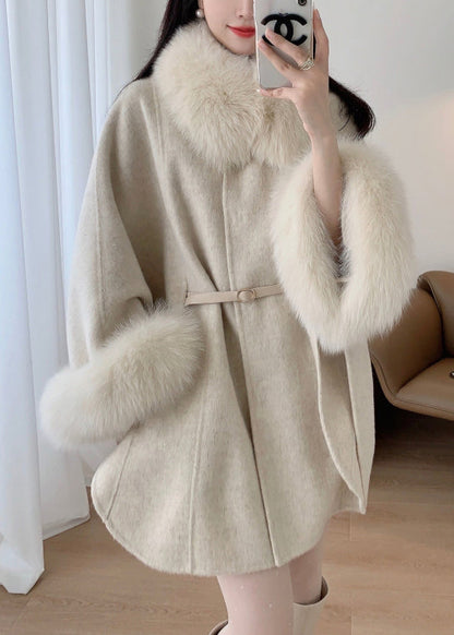 Grey Fox Collar Pockets Leather and Fur Coats Winter