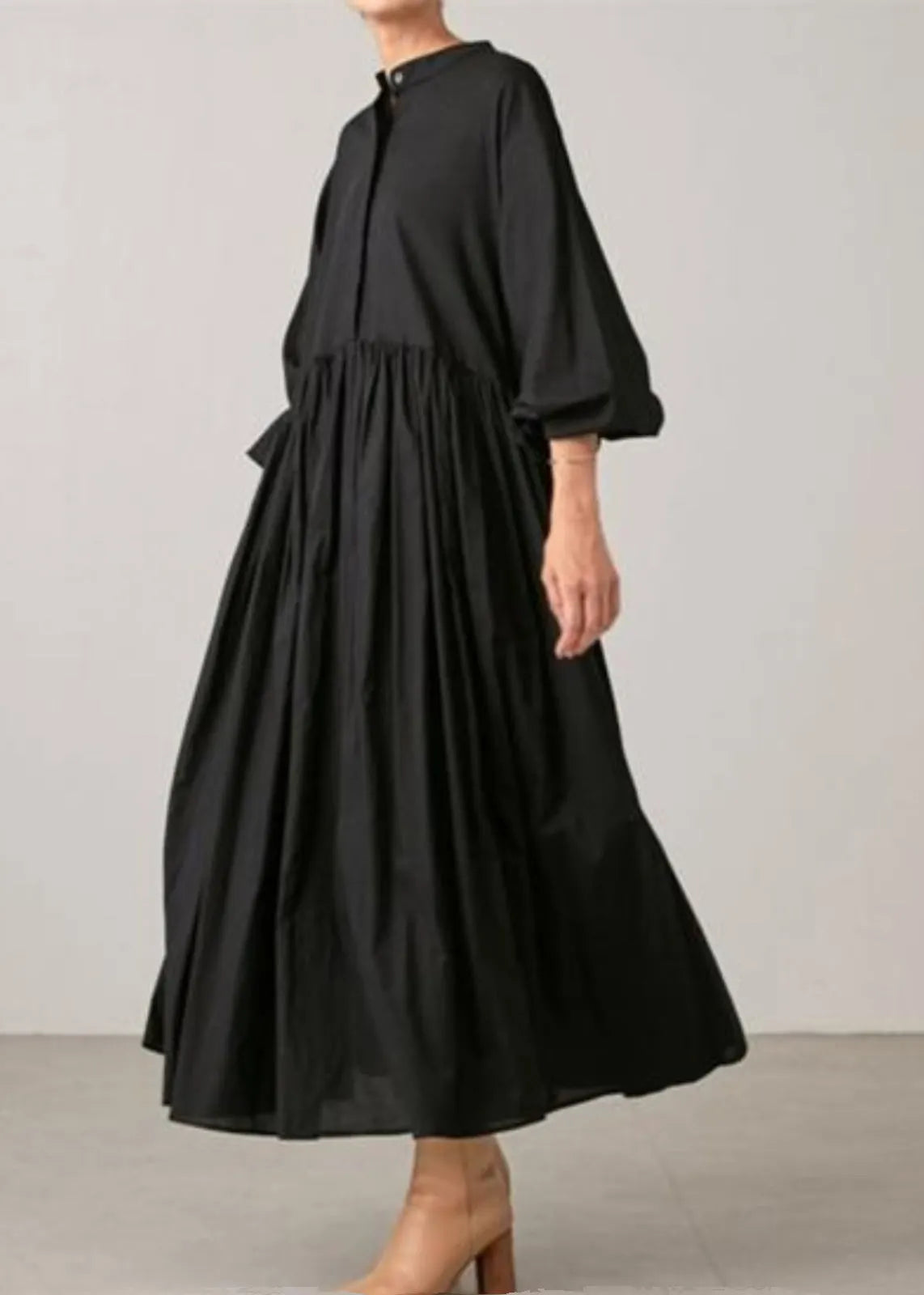 Classy Grey Wrinkled Cotton Shirts Dress Spring