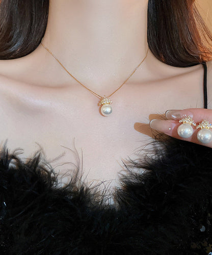 Gold Sterling Silver Overgild Pearl Pendant Necklace