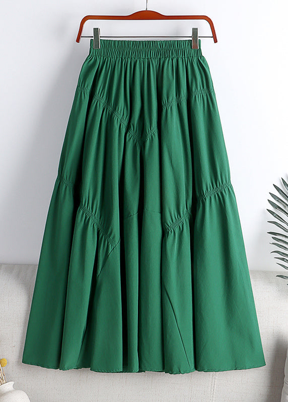 Art Green Patchwork Wrinkled a Line Skirt Spring