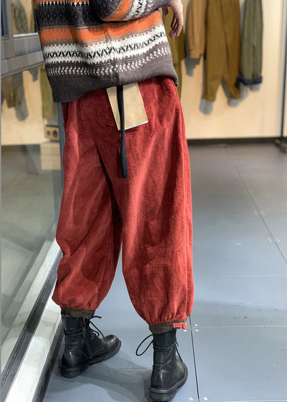 Diy Orange Retro Corduroy Tie Waist Fall Pants