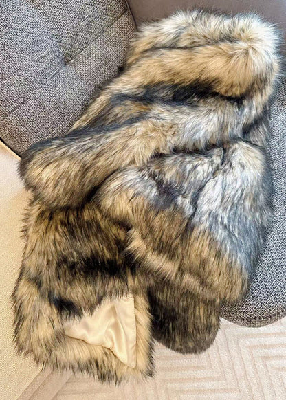 Classy Beige Black Raccoon Hair Collar Leather and Fur Coats Winter