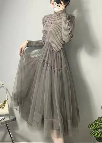 Yellow Asymmetrical Tulle Patchwork Long Dresses Fall