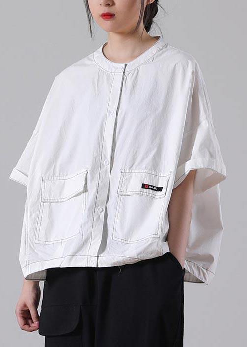White Pockets Cotton Shirt Tops Summer