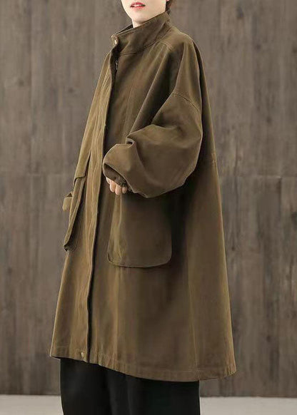 Handmade Chocolate Zippered Pockets Patchwork Fall Trench Coats