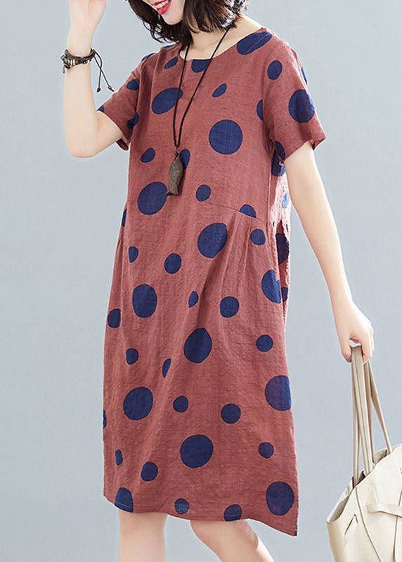 Browno-neck Dot Print Mid Dresses Short Sleeve
