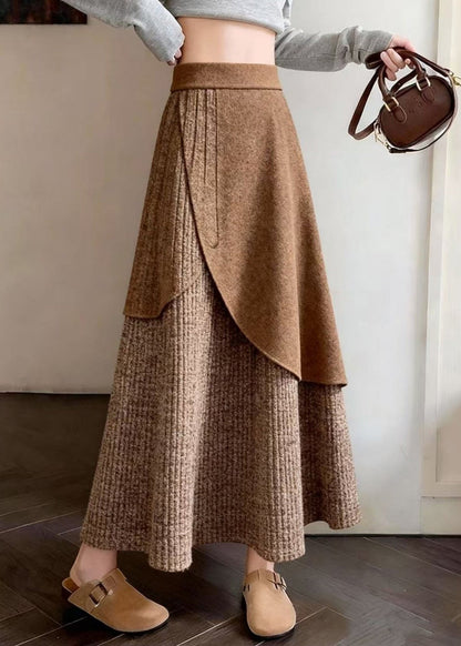 Coffee Asymmetrical Design Knit a Line Skirts Spring