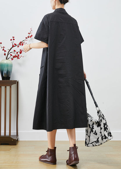 Black Asymmetrical Patchwork Cotton Maxi Dresses Summer
