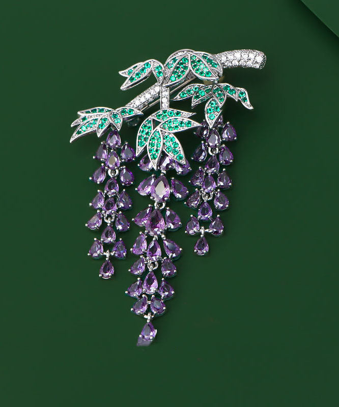 Purple Copper Zircon Wisteria Tassel Brooches