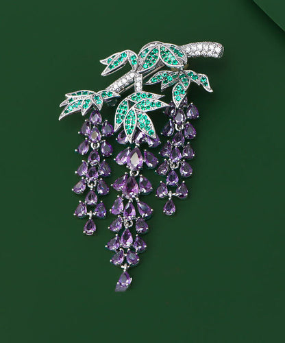 Purple Copper Zircon Wisteria Tassel Brooches