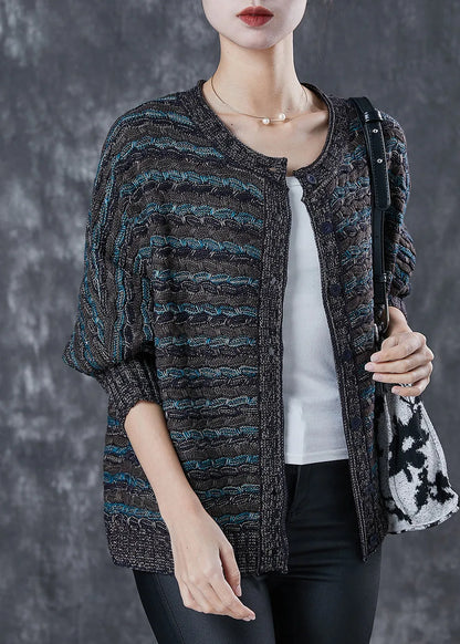Dull Grey Oversized Striped Knit Loose Coat Spring
