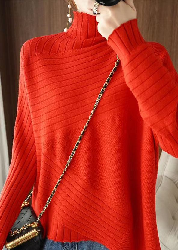 Blue Asymmetrical Knit Sweaters Spring