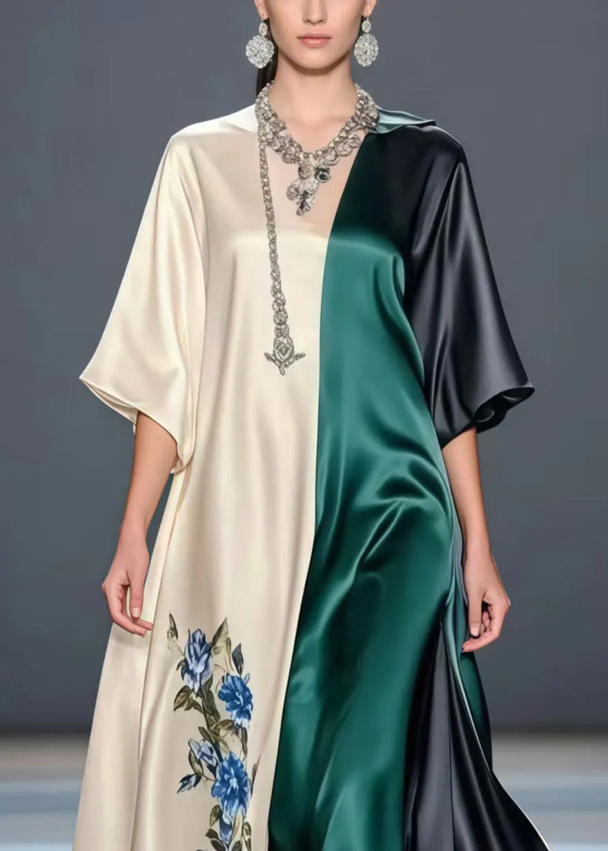 Asymmetrical Patchwork Draping Silk a Line Dress Summer