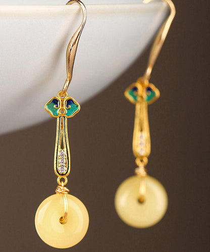 Yellow Sterling Silver Cloisonne Coloured Glaze Zircon Drop Earrings