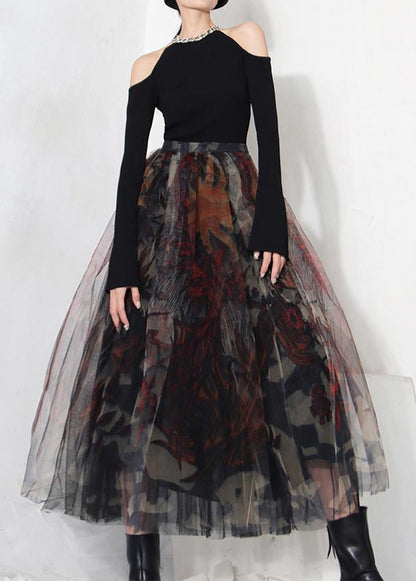 Fine Black Print Lace a Line Skirts Summer