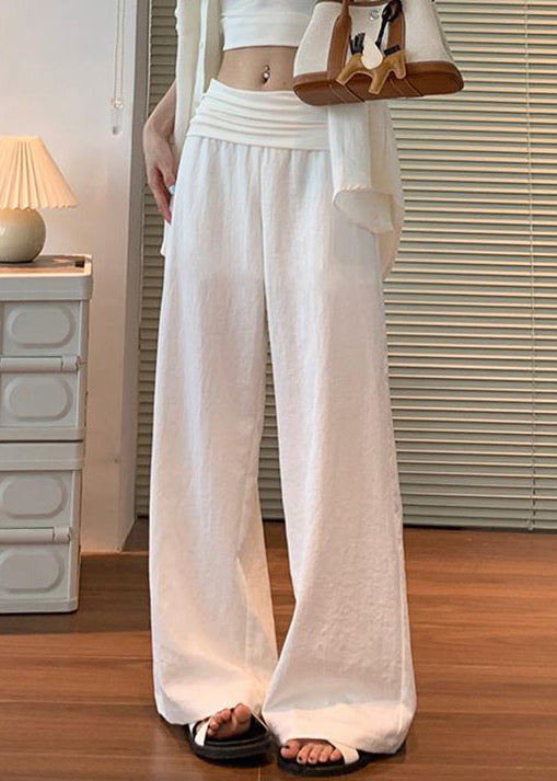 White Elastic Waist Linen Pants Fall
