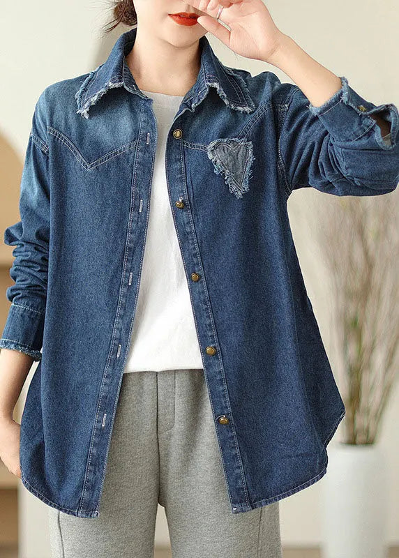 Blue Peter Pan Collar Button Denim Coat Spring