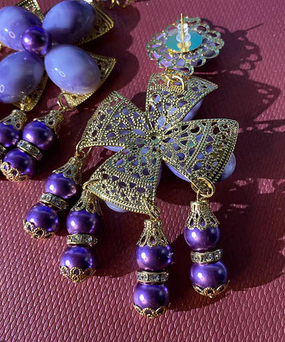 Gradient Color Purple Sterling Silver Overgild Shell Tassel Drop Earrings