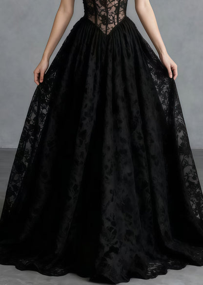 Black Hollow Out Exra Large Hem Lace Cami Dresses Summer