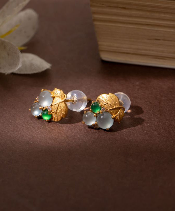 Gold Sterling Silver Overgild Inlaid Ice Species Grape Stud Earrings