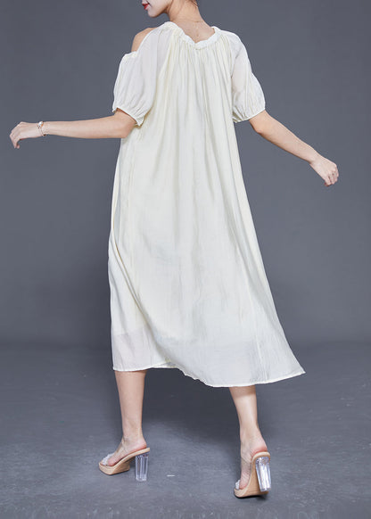 White Cold Shoulder Original Design Silk Long Dress Summer