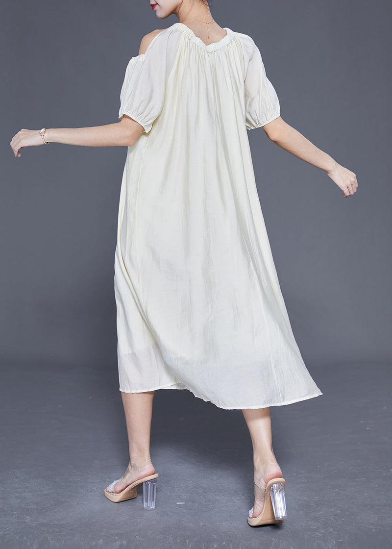 White Cold Shoulder Original Design Silk Long Dress Summer