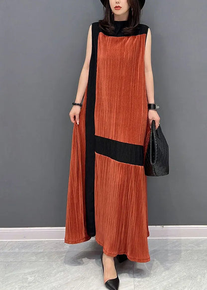 Orange Oversized Patchwork Cotton Robe Dresses Sleeveless