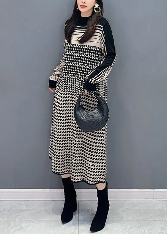 Dot Print Cozy Knit Dress Long Sleeve