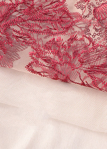 Vogue Red Sequins Embroideried High Waist Tulle Skirt Summer