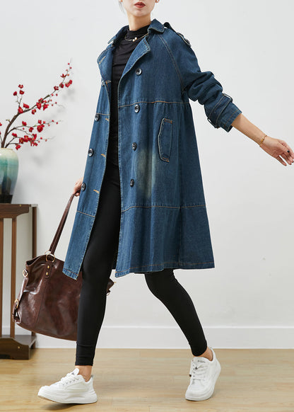 Blue Oversized Double Breast Denim Trench Coats Spring