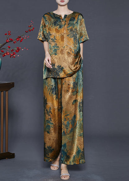 Boutique V Neck Print Silk Sets 2 Piece Summer