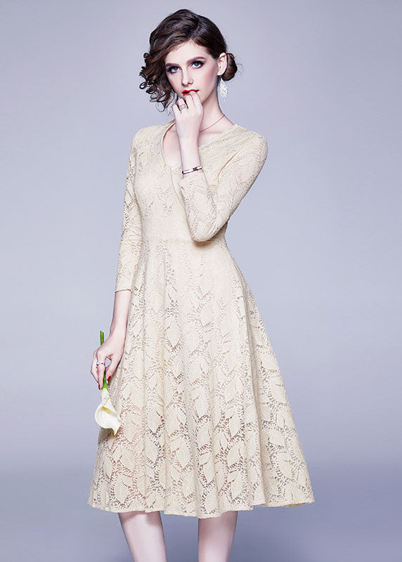 Apricot Lace Cinch Dresses Zip Up Color Bracelet Sleeve