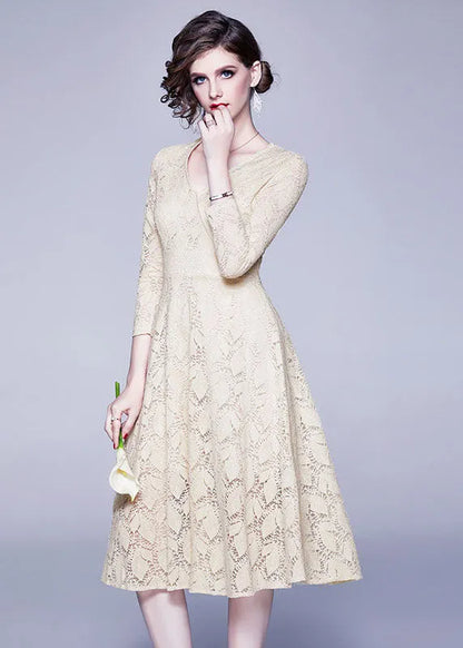 Apricot Lace Cinch Dresses Zip Up Color Bracelet Sleeve