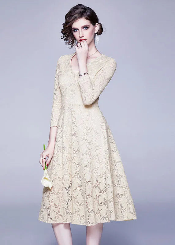 Apricot Lace Cinch Dresses Zip Up Color Bracelet Sleeve