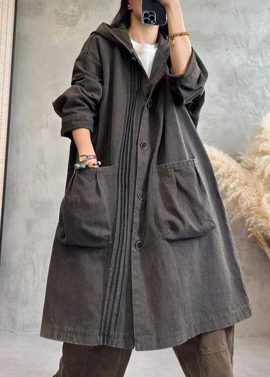 Black Wrinkled Button Hoodies Denim Trench Coats Fall