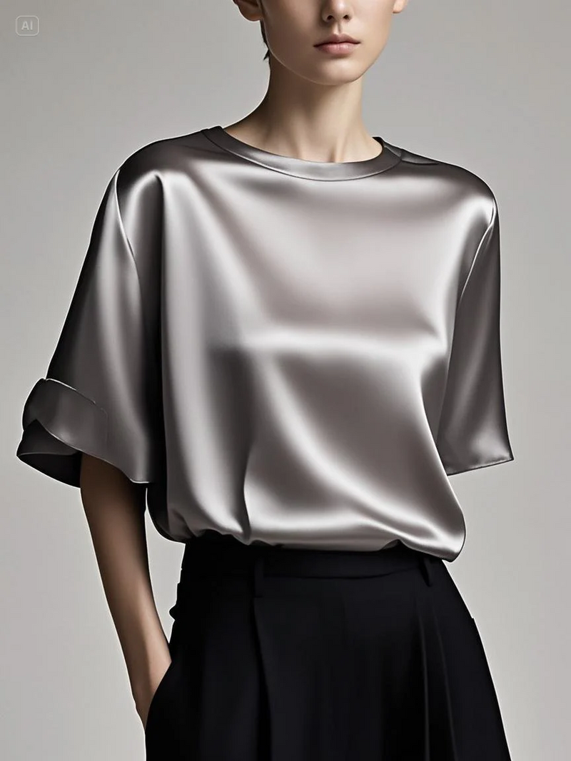 Fitted Pink Patchwork Silk Top Summer Short Sleeve