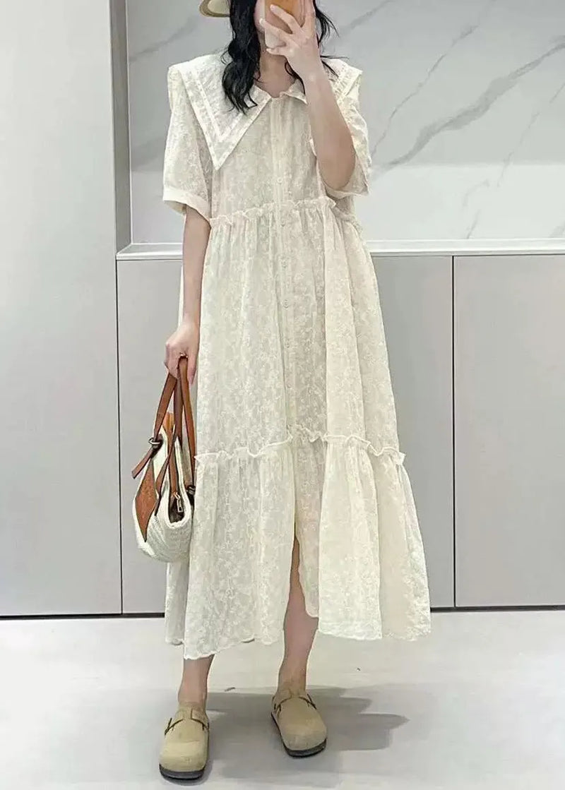 Apricot Ruffled Button Cotton Shirts Dresses Summer
