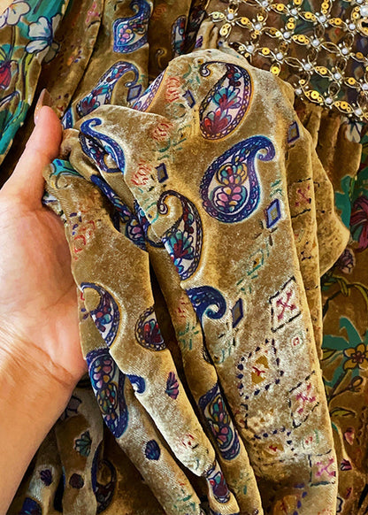 Stand Collar Print Button Cotton Blouses Lantern Sleeve
