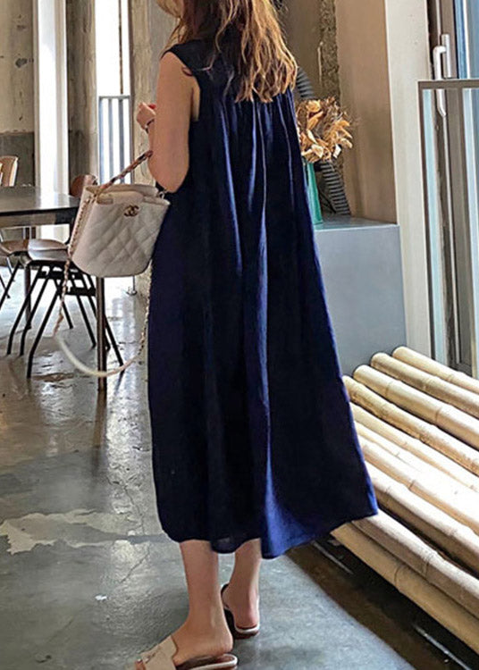 Loose Khaki O-neck Patchwork Wrinkled Llong Dress Summer