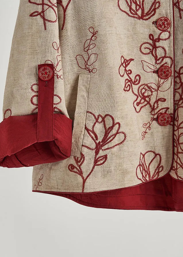 Khaki Embroidered Cotton Coat Fall