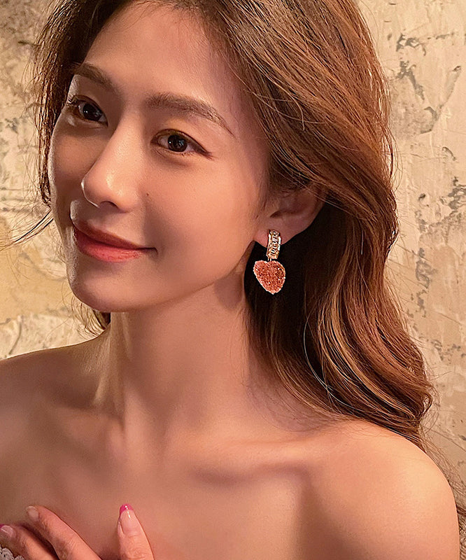 Pink Copper Alloy Peach Heart Drop Earrings