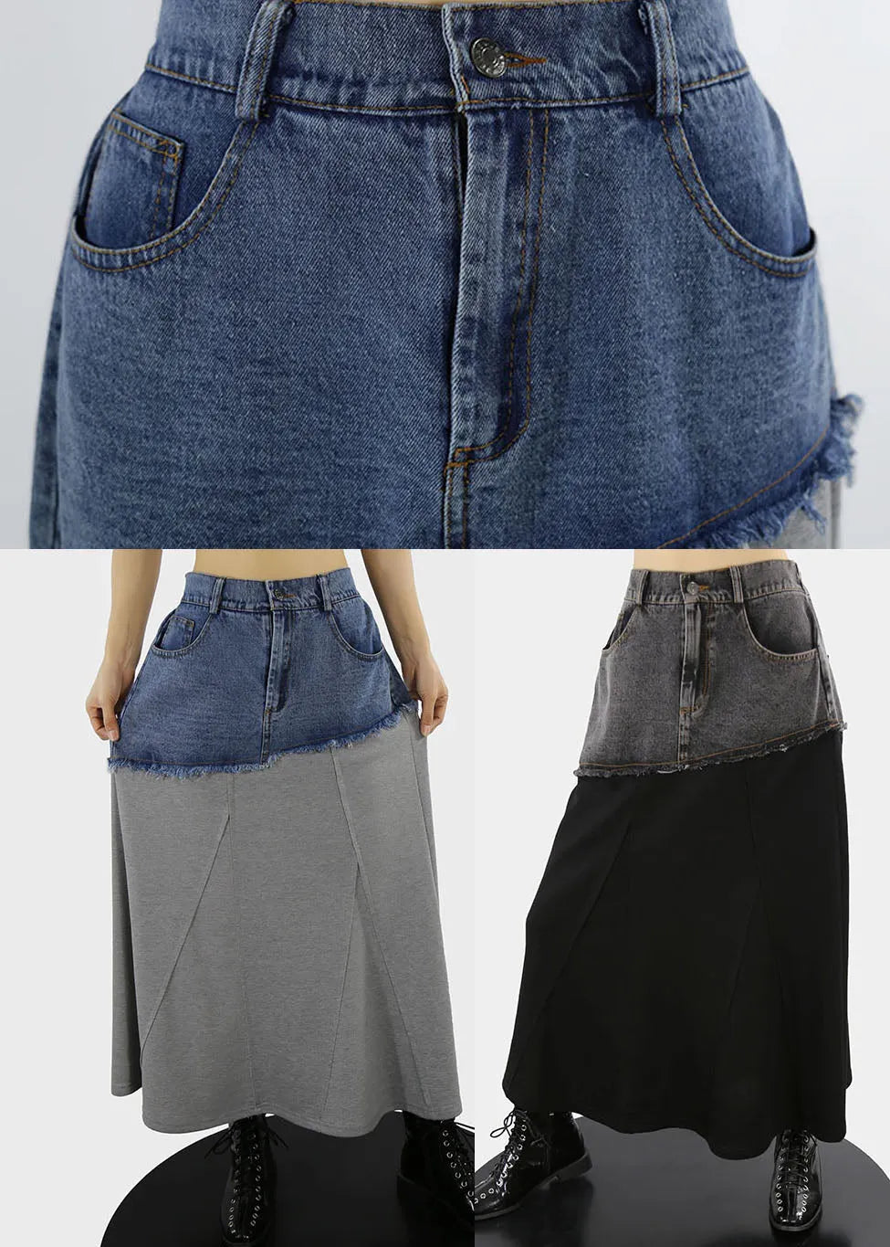 Black Elastic Waist Pockets a Line Skirts Spring