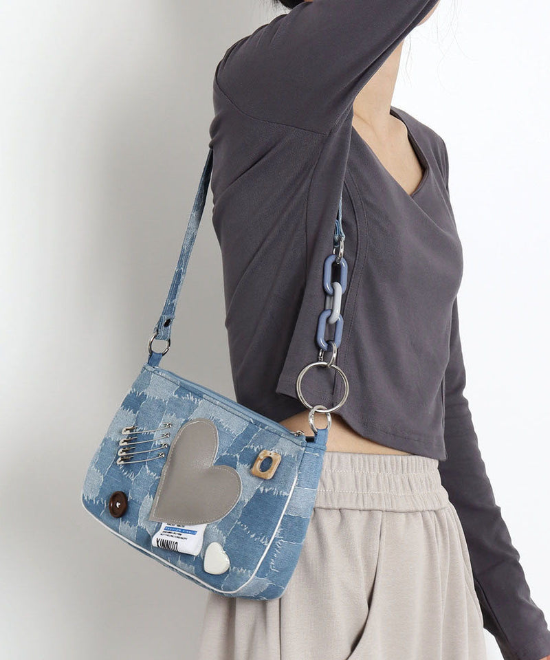Unique Denim Blue Print Patchwork Love Cross-body Handbags