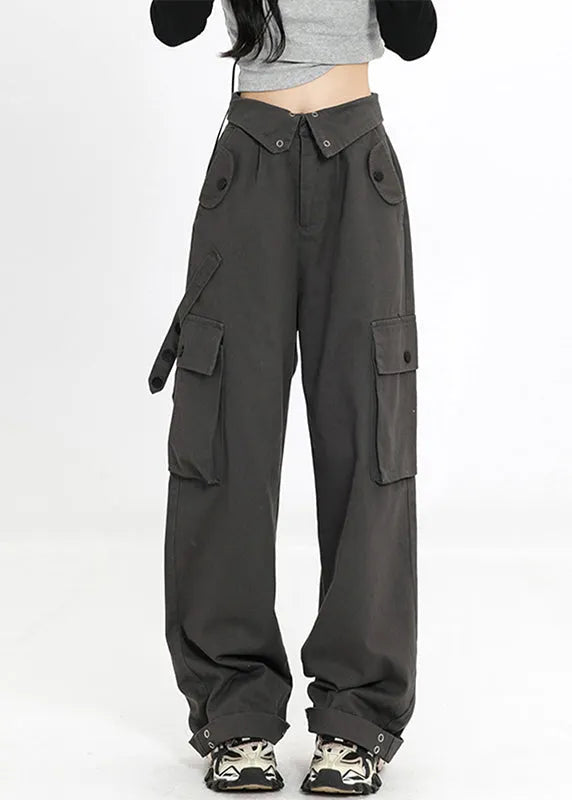 Stylish Red Pockets High Waist Denim Pants Spring