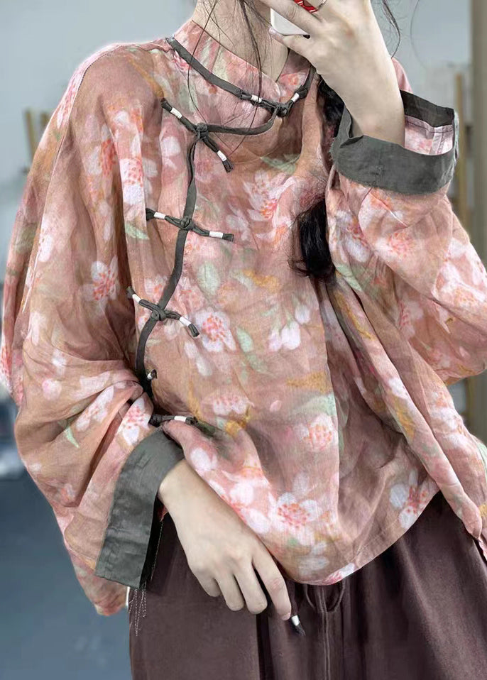 Loose Gray Text Button Print Patchwork Cotton Shirts Long Sleeve