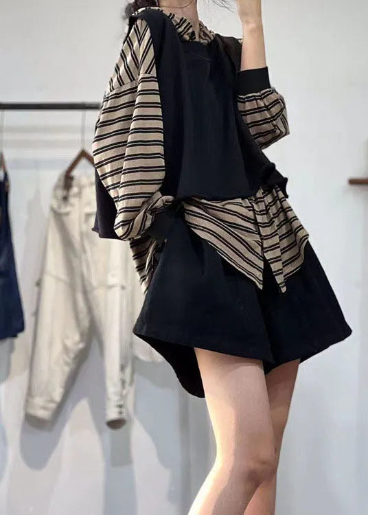 Stylish Black O-neck Oversized Applique Cotton Vest Tops Spring