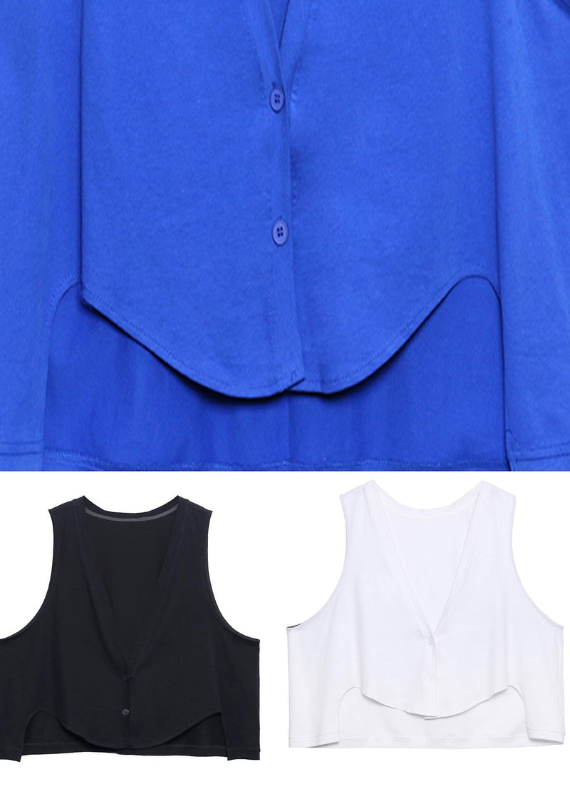White Button Low High Design Sleeveless Vest Summer