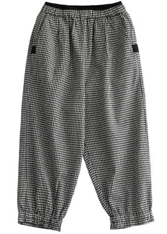 Plaid Pockets Summer Linen Pants