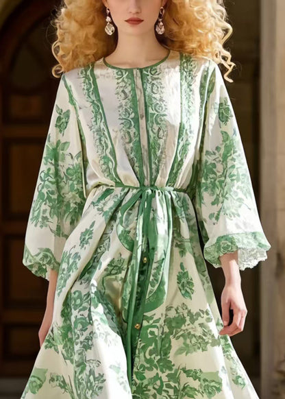 Simple Green Print Robe Dresses Exra Large Hem Spring